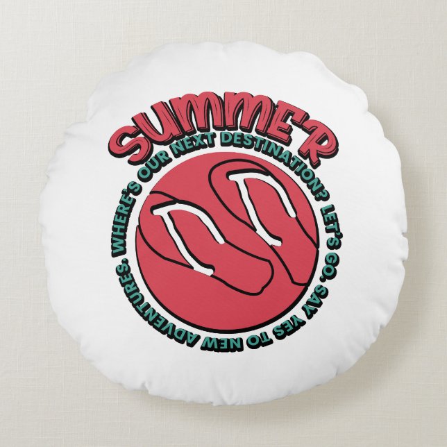 Summer Adventure | Flip-Flops & Travel-Inspired Round Cushion (Front)