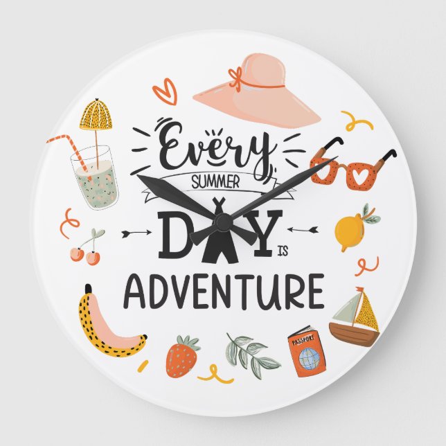Summer Adventure Quote Colourful Kids Nursery Large Clock (Front)