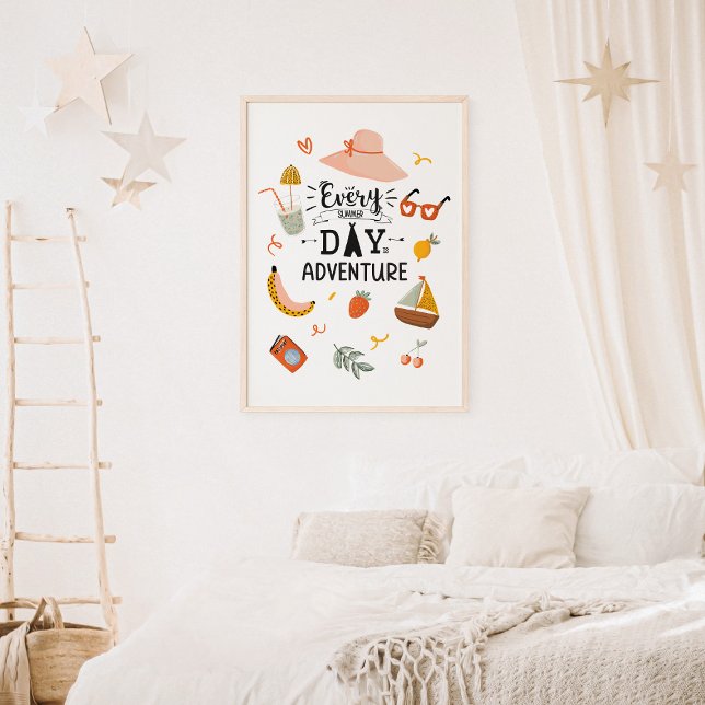 Summer Adventure Quote Colourful Kids Nursery Poster (In-context, girl's room)