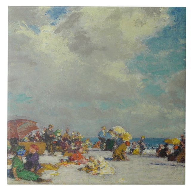 Summer Afternoon on the Beach (by E.H. Potthast) Ceramic Tile (Front)