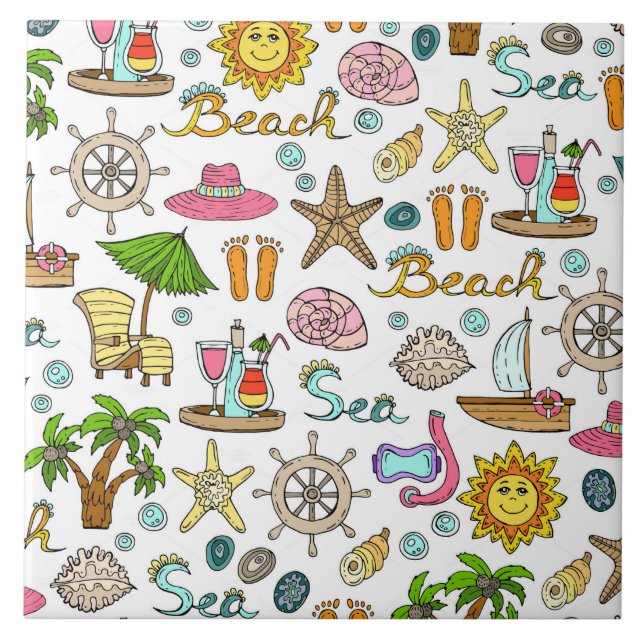 Summer and beach patterns ceramic tile (Front)