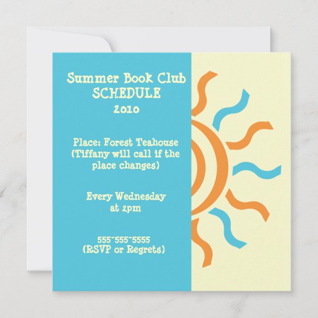 Summer and Spring Book Club Schedule & Invitation (Front)