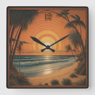 Summer Art Deco Square Wall Clock