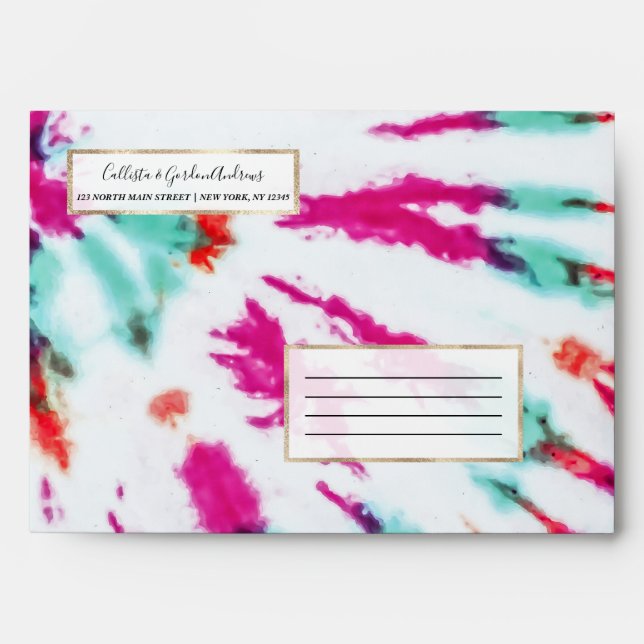 Summer Artsy Girly Neon Teal Pink Tie Dye Pattern Envelope (Front)