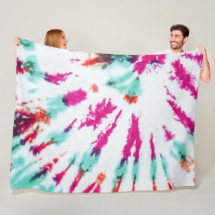 Summer Artsy Girly Neon Teal Pink Tie Dye Pattern Fleece Blanket