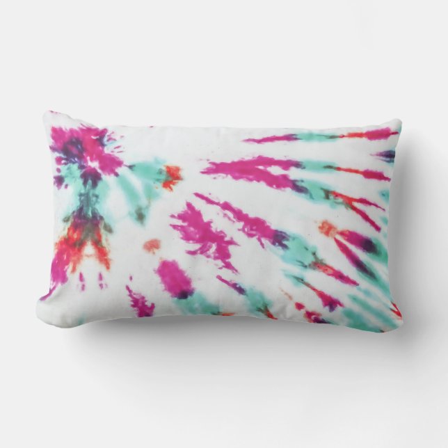 Summer Artsy Girly Neon Teal Pink Tie Dye Pattern Lumbar Cushion (Front)