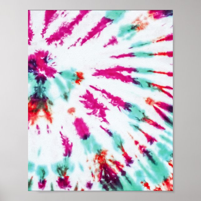 Summer Artsy Girly Neon Teal Pink Tie Dye Pattern Poster (Front)