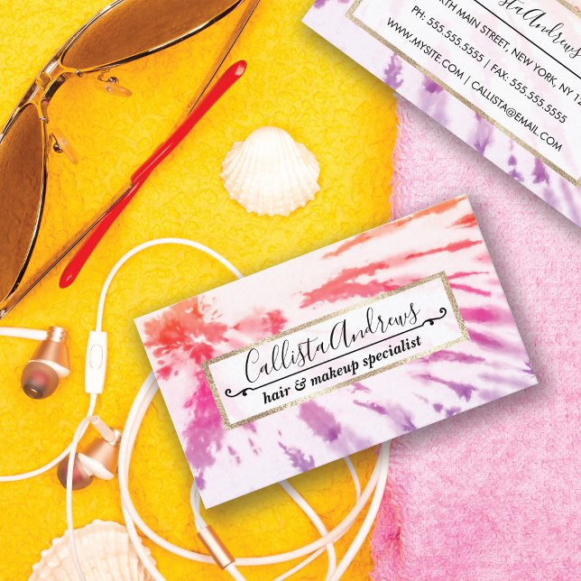 Summer Artsy Girly Orange Magenta Tie Dye Pattern Business Card (Creator Uploaded)