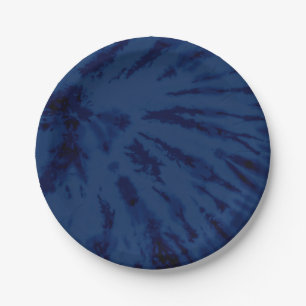 Summer Artsy Navy Blue Tie Dye Swirl Paper Plate