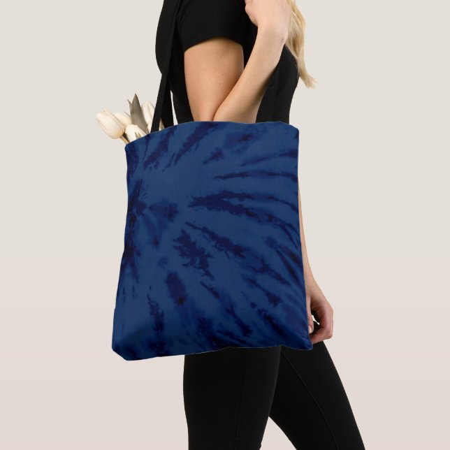 Summer Artsy Navy Blue Tie Dye Swirl Tote Bag (Close Up)