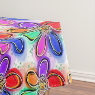 Summer Artsy Watercolor Flowers Tablecloth
