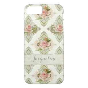 Summer at the Cottage, Vintage Damask Rose Pattern iPhone 8/7 Case