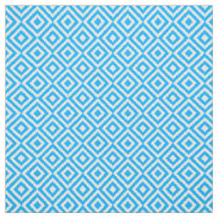 Summer Azure Blue Ikat Diamond Squares Pattern Fabric
