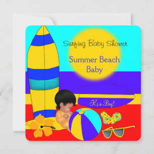 Summer Baby Shower Boy Beach Baby Surfing Baby Invitation