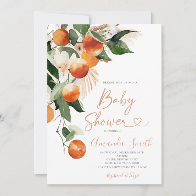 Summer Baby Shower Citrus Orange Baby in bloom Invitation (Front)