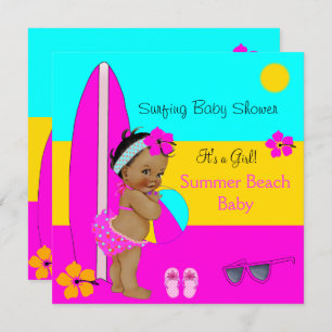 Summer Baby Shower Girl Beach Baby Surfing Ethnic Invitation
