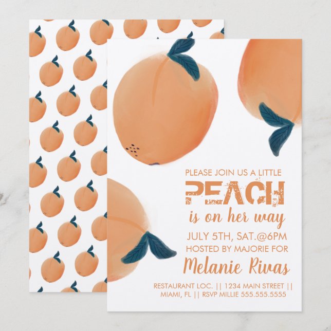 Summer Baby Shower Peach Fruit Invitation (Front/Back)