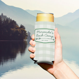 Summer Bach Camp Gingham Bachelorette Party Favour Seltzer Can Cooler