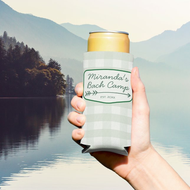 Summer Bach Camp Gingham Bachelorette Party Favour Seltzer Can Cooler (Summer Bach Camp Gingham Bachelorette Party Favor Seltzer Can Cooler)
