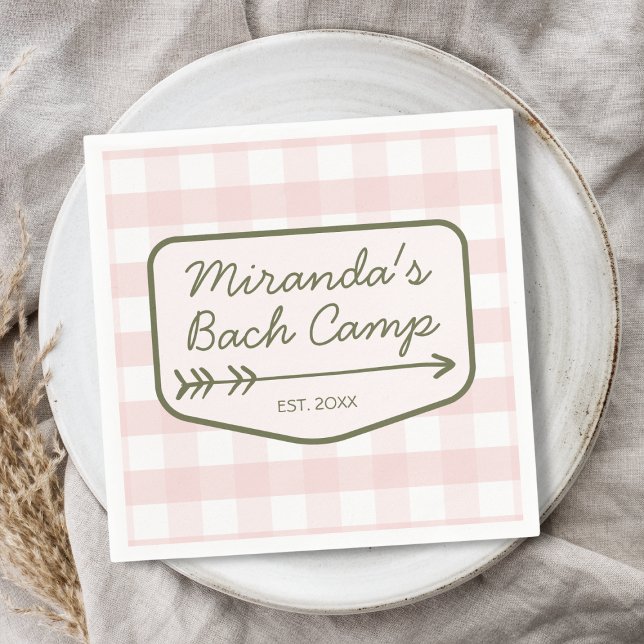Summer Bach Camp Gingham Pink & Green Bachelorette Napkin (Summer Bach Camp Gingham Pink & Green Bachelorette Napkins)