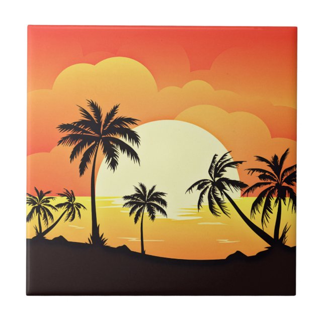 Summer Background with Palm Trees-32134  Ceramic Tile (Front)
