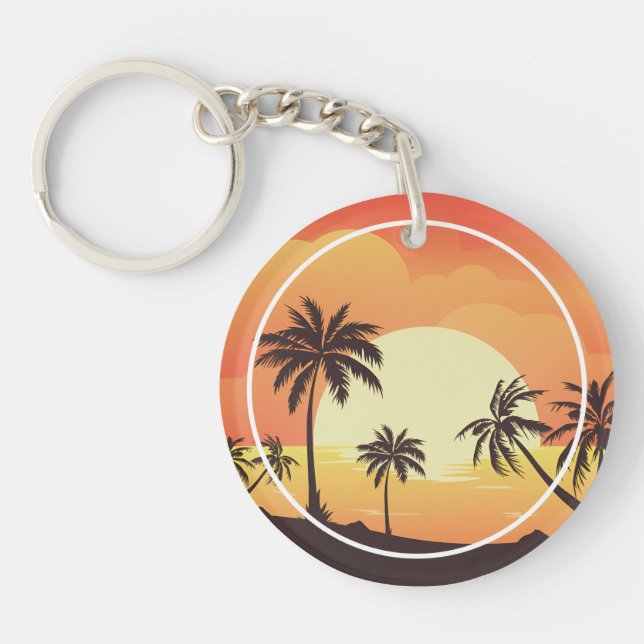 Summer Background with Palm Trees-32134 Key Ring (Front)