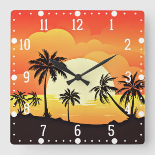 Summer Background with Palm Trees-32134 Square Wall Clock