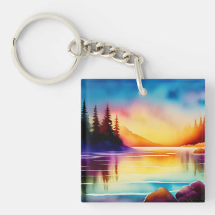 Summer Background With Sunset Palm Trees-56700 Key Ring