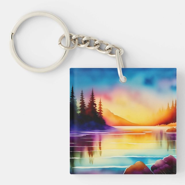 Summer Background With Sunset Palm Trees-56700 Key Ring (Front)