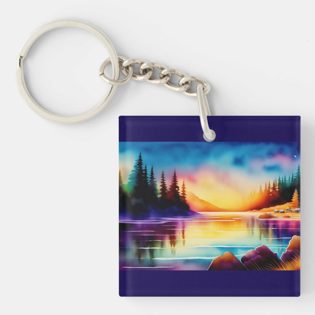 Summer Background With Sunset Palm Trees-56700 Key Ring (Front)