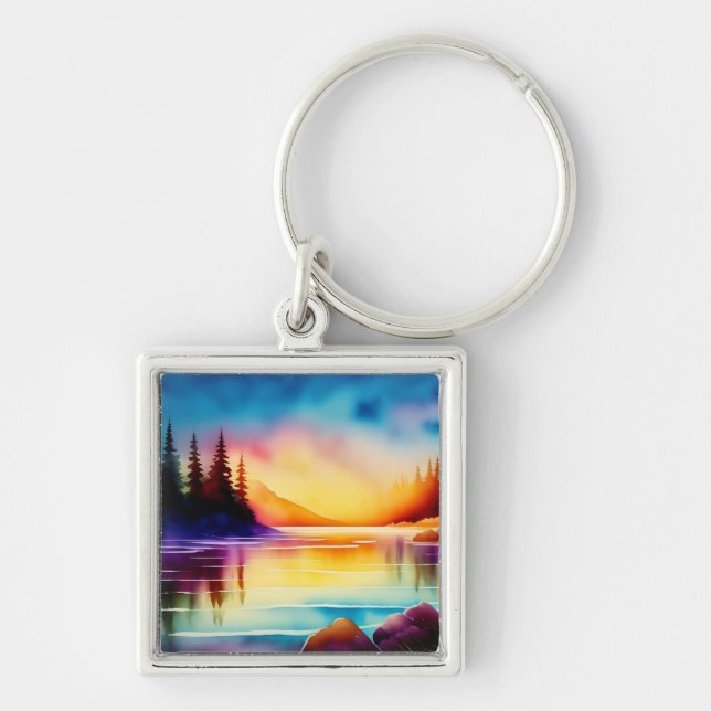 Summer Background With Sunset Palm Trees-56700 Key Ring (Front)