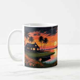 Summer Background With Sunset Palm Trees Coffee Mug