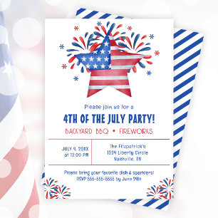 Summer Backyard BBQ 4th Of July Party Invitation