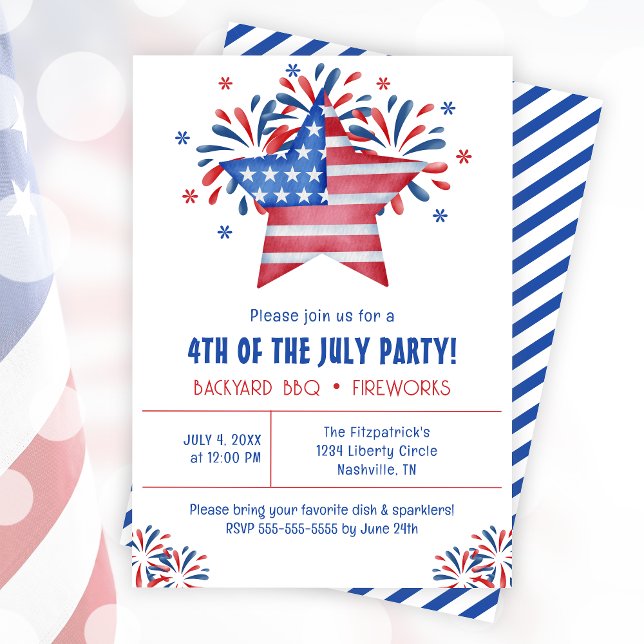 Summer Backyard BBQ 4th Of July Party Invitation (Summer Backyard BBQ 4th Of July Party Invitation)