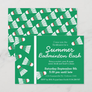 Summer badminton bash party invite green & white