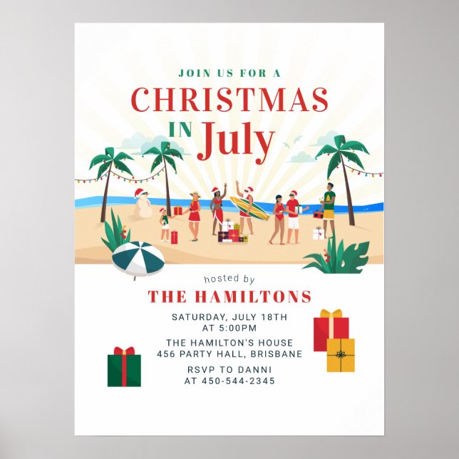 Summer Barbecue Party Christmas in July Invitation Poster (Front)