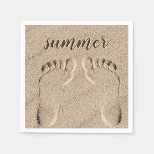 Summer Bare Feet Footprints In Sand Napkin