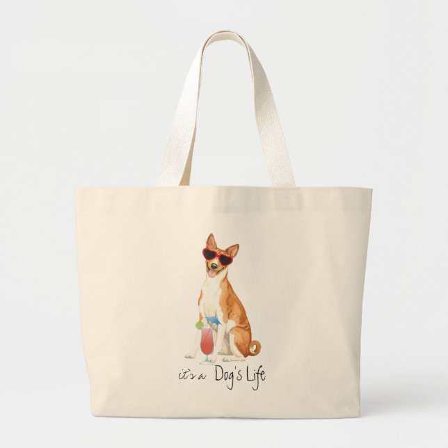 Summer Basenji Large Tote Bag (Front)