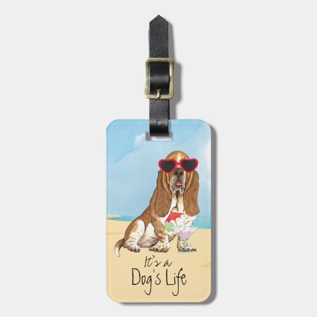 Summer Basset Hound Luggage Tag (Front Vertical)
