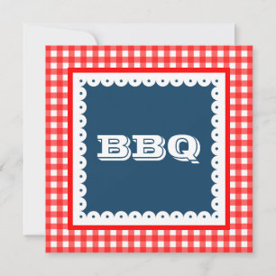 Summer BBQ Barbecue Gingham Party Invitations