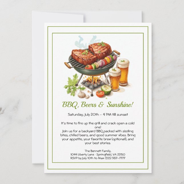 Summer BBQ & Beer Party Invitation – Backyard Cook (Front)