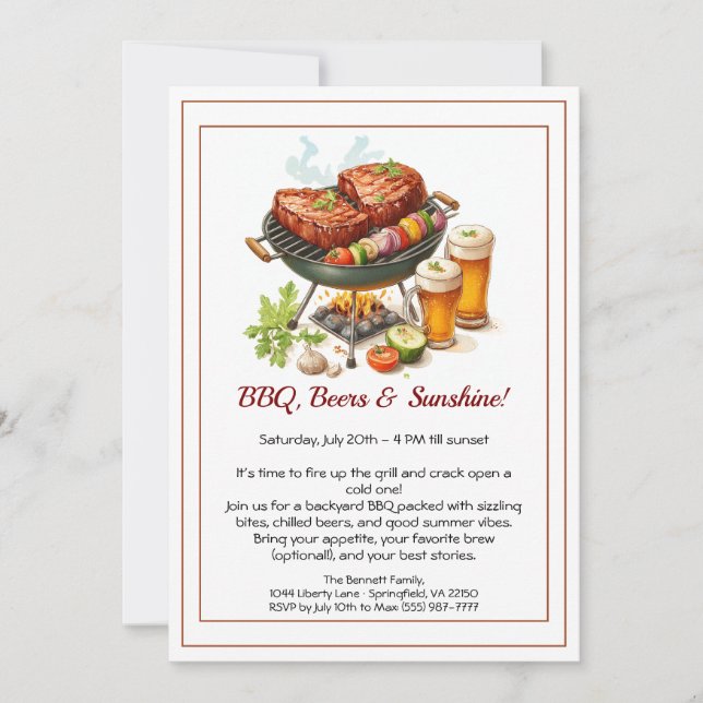 Summer BBQ & Beer Party Invitation – Backyard Cook (Front)