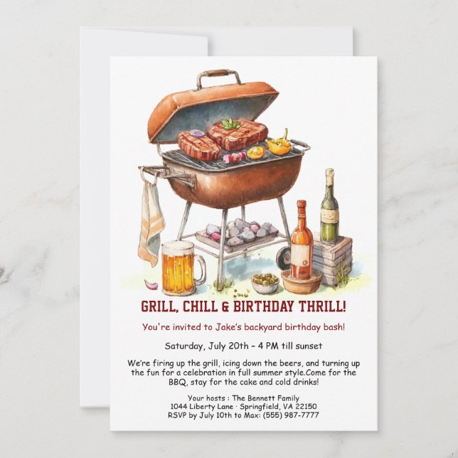 Summer BBQ Birthday Invitation with Beer Backyard  (Front)