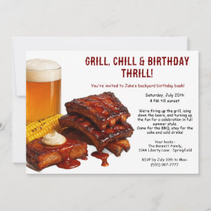 Summer BBQ Birthday Invitation with Beer Backyard 