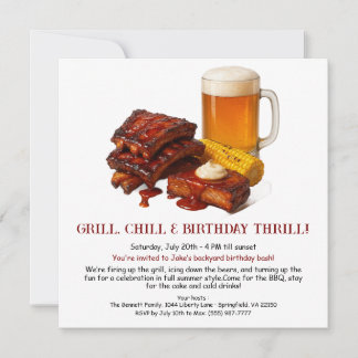 Summer BBQ Birthday Invitation with Beer Backyard 
