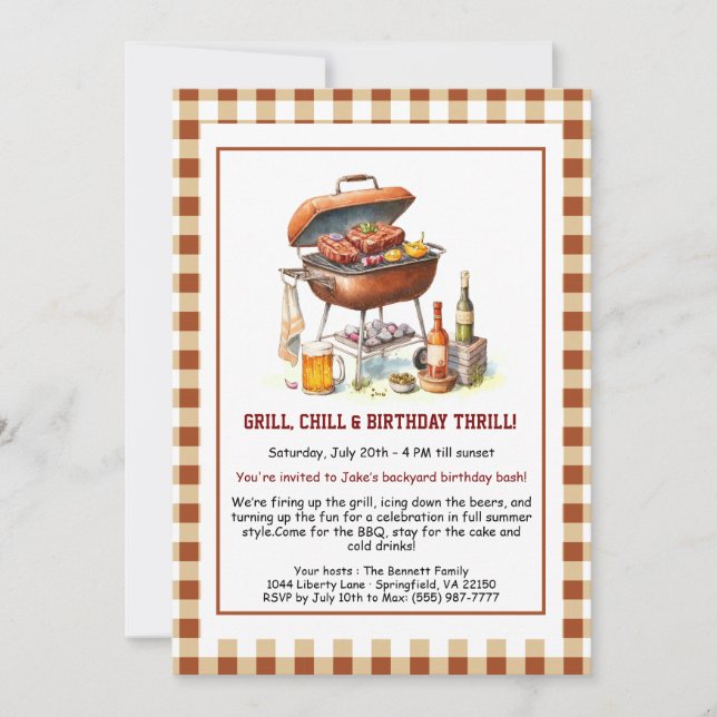 Summer BBQ Birthday Invitation with Beer Backyard  (Front)