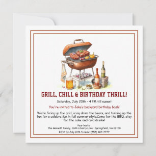 Summer BBQ Birthday Invitation with Beer Backyard 