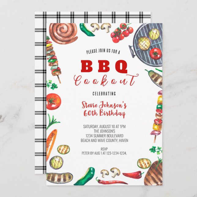 Summer BBQ Cookout 60th Birthday Invitation (Front/Back)