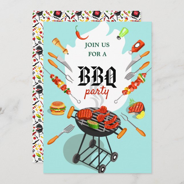 Summer BBQ Cookout Grilling Outdoor Party Invitation (Front/Back)