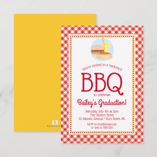 Summer BBQ Graduation Party Grilling Picnic Invitation (Front/Back)